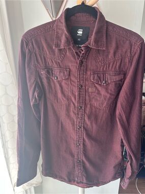 G-Star RAW Men's Tacoma Button-Up Down Western Shirt Top Burgundy Cotton Size XS